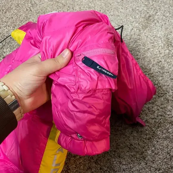 VTG Ralph Lauren Goose Down SnowSuit Bunting 12m-24m Pink & Yellow Puffer Zipper - Picture 4 of 11